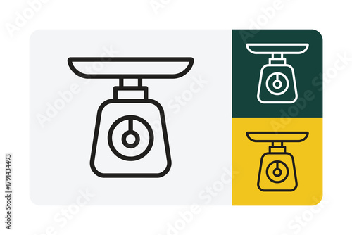 Chic kitchen scale icon, modern design for culinary precision, sleek and simple, perfect for food blogs and recipes