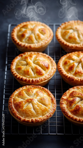 Wallpaper Mural Delicious homemade mini pies cooling on wire rack with rising steam for baking inspiration Torontodigital.ca