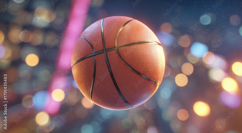 Obraz premium Basketball floating in air with colorful bokeh background