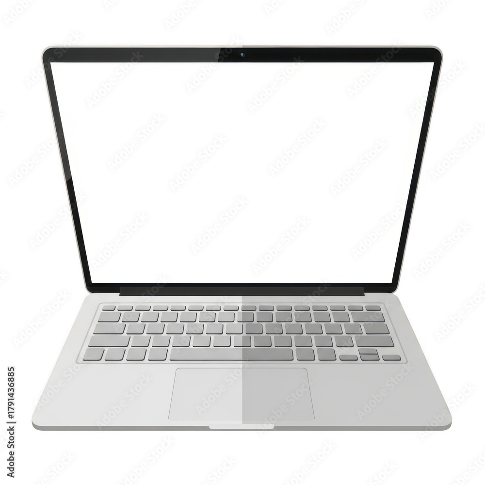 Fototapeta premium Modern silver laptop with a blank white screen isolated on transparent background