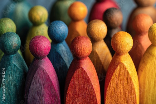 Colorful wooden figures in a crowd (2)