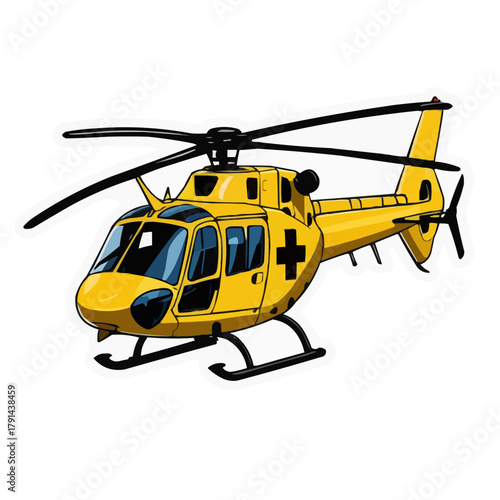 sticker illustration of a yellow helicopter for humanitarian aid operations
