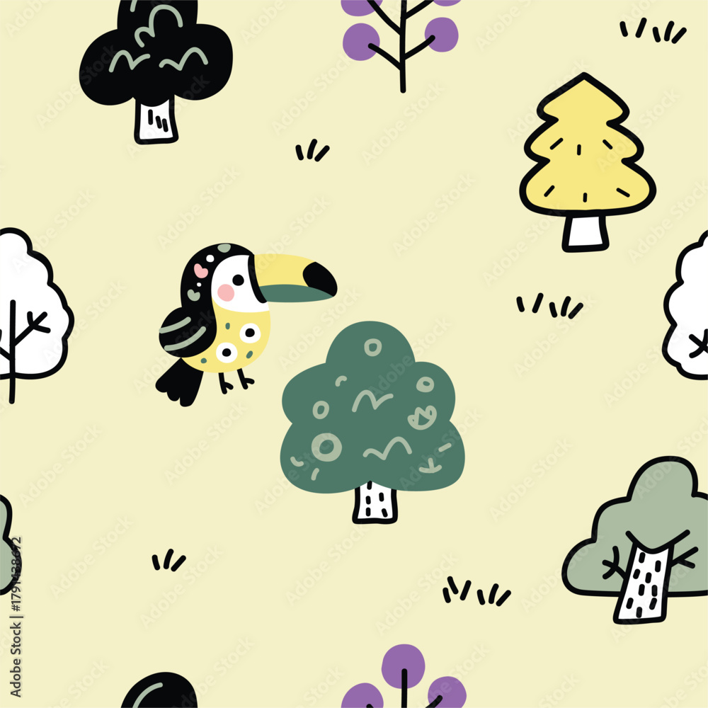 Fototapeta premium cute toucan cartoon doodle seamless vector