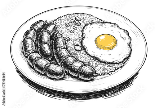 Hand-drawn Longganisa breakfast for Filipino restaurant menu or food blog design vector