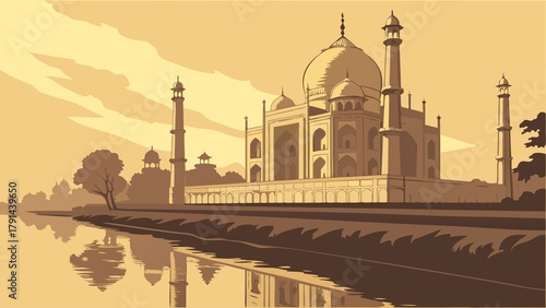 Monochrome View of Taj Mahal by Yamuna River