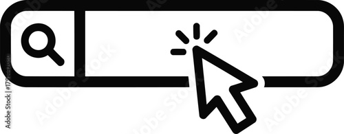 Search Bar with Magnifying Glass and Cursor Clicking as Internet Surfing Symbol for Web Browsing and Information Retrieval Online Using Digital Technology