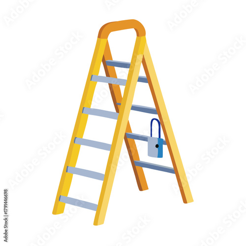A Yellow Ladder With A Safety Lock in Cartoon Style