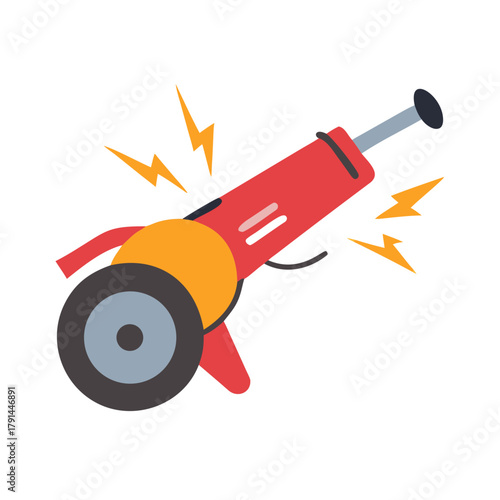Cartoon Power Grinder with Sparks and Motion Depiction
