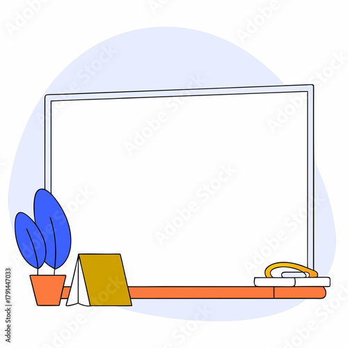 Clean Blackboard with Chalk Duster and Simple Potted Plants