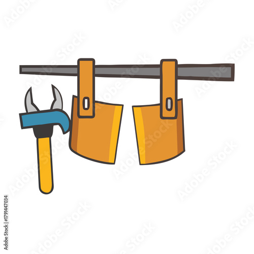 Cartoon tool belt with tools for construction and repairs