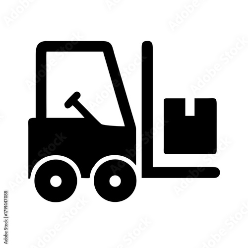 Forklift lifting a pallet with a box in warehouse