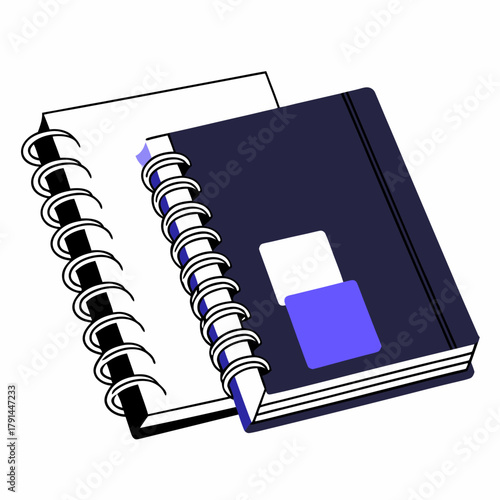 Stack of notebooks with spiral bindings and sticky notes