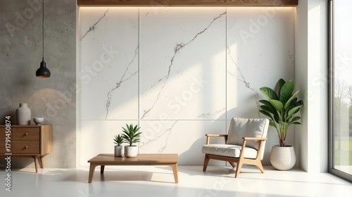 Serene Minimalist Living Room Interior Design with Wooden Accents and Natural Light