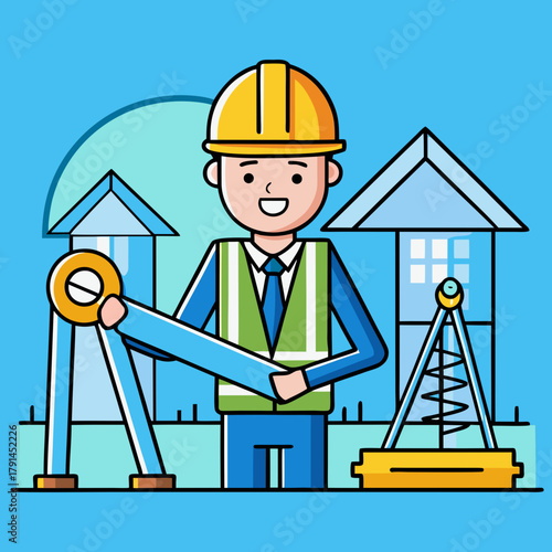 Engineer holding blueprint next to building models