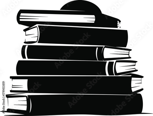 Stack of books silhouette, black vector illustration, literary theme design, knowledge and education concept, academic symbol, reading culture artwork, library icon