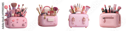 Charming cosmetic organizers displaying beauty products and brushes, perfect for makeup tutorials, beauty blogs, and skincare routines, conveying elegance and feminine style