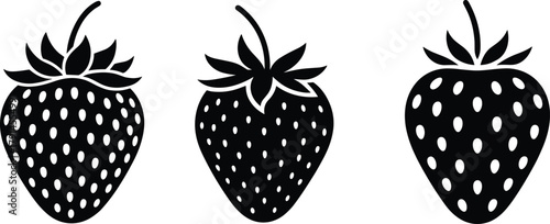 Strawberry silhouette vector illustration, black and white fruit design, simple organic berry artwork for healthy food, summer freshness, and natural product themes