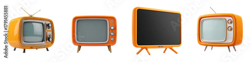 Nostalgic charm with retro orange televisions, perfect for adding a pop of vintage flair to any design, offering a playful and inviting feel, reminiscent of classic entertainment