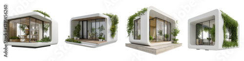 Eco-Friendly Modular Homes: Modern Prefab Design Blending Nature and Architecture for Sustainable Living, Ideal for Real Estate Marketing and Architectural Visualization