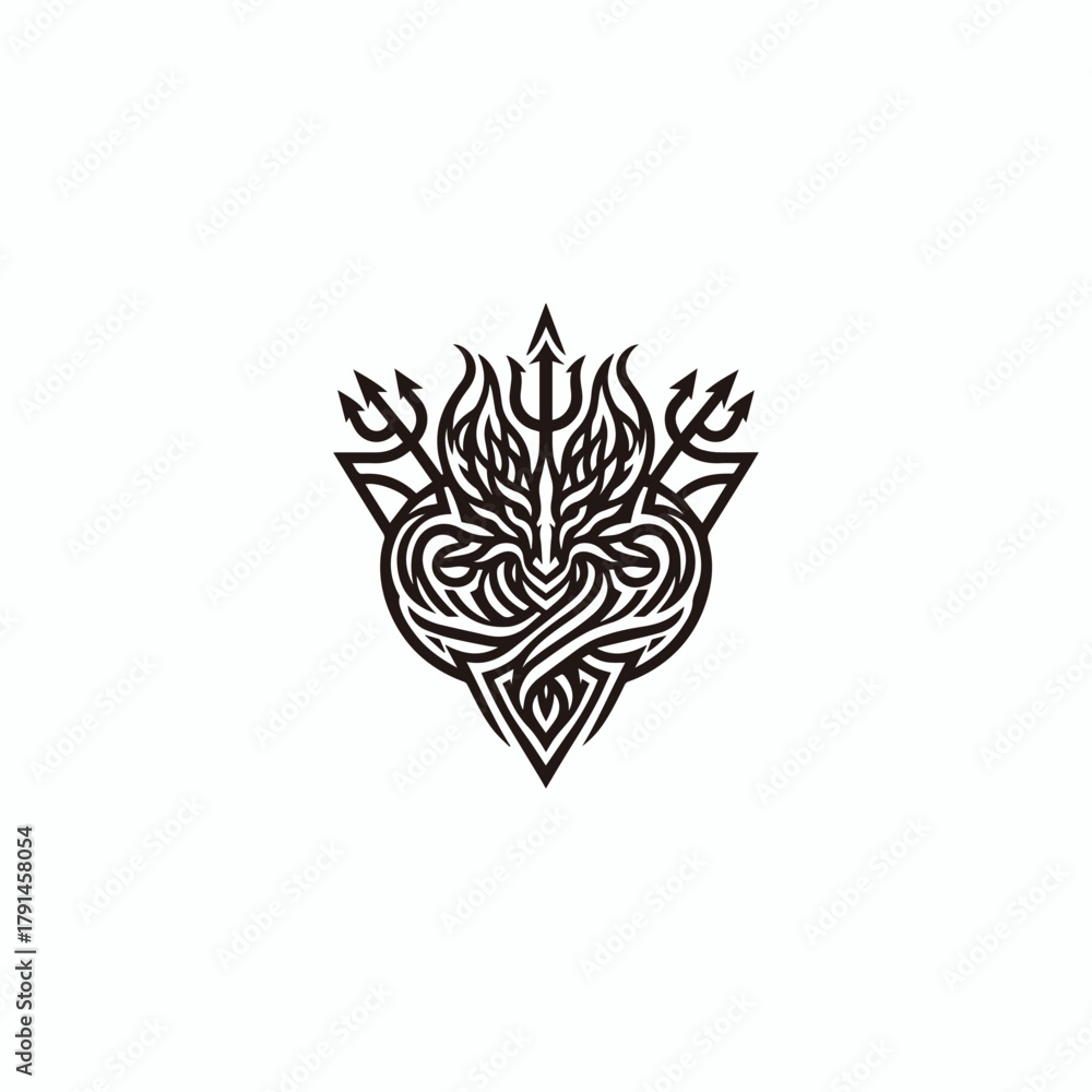 Obraz premium Trident logo vector icon illustration style