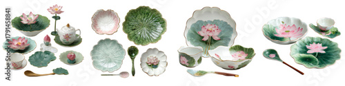 Exquisite lotus-themed porcelain dinnerware set for elegant dining, designed with delicate floral motifs, perfect for refined table settings and sophisticated home decor accents