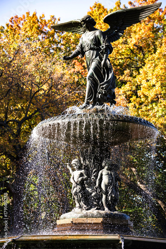 Fountain in Central Park, New York City during autumn