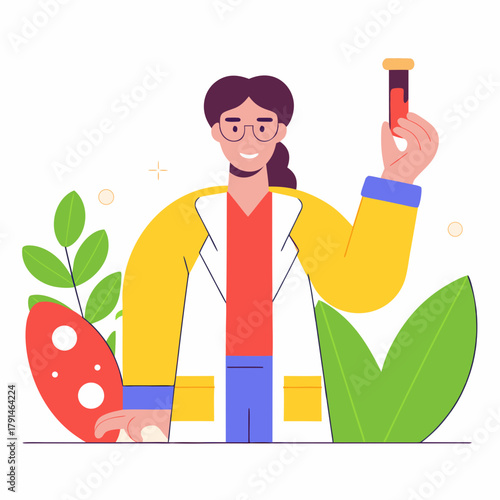 Woman scientist holding test tube with blood sample