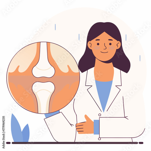 Female doctor in white coat holding an anatomical joint model