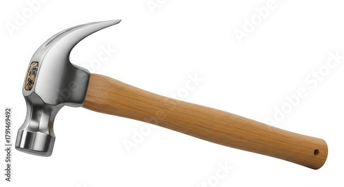 Claw hammer with wooden handle isolated on transparent background