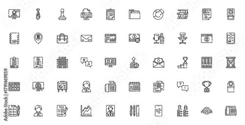 Job resume icon set. Professional vector icons for creer and workplace. Includs symbols for interview, C, contract, salary, office presentation and more.