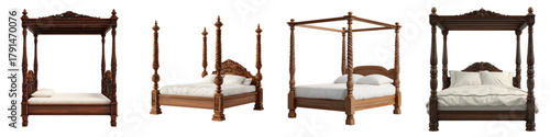 Elegant four-poster beds collection, rustic modern style for bedroom interiors, showcasing classic furniture design and cozy sleep inspiration, perfect for home decor