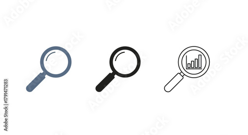 Minimalist illustration of  magnifying glass silhouettes, representing communication and ambition, flat vector design.