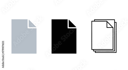 Minimalist illustration of three sets of document silhouettes, representing paperwork and contracts, flat vector design.
