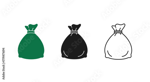 Minimalist illustration of three sets of money bag silhouettes, symbolizing financial success, flat vector design.