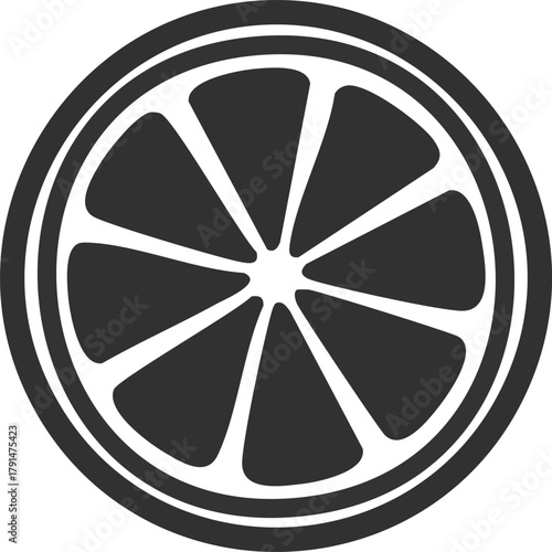 Lemon slices beautifully accent the dark blue silhouette of a round lemon fruit.
