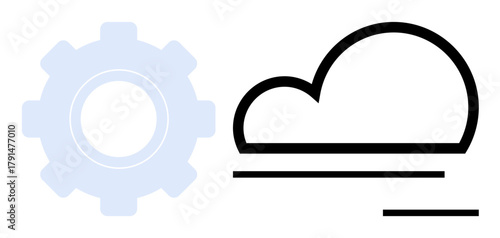 Light gear next to outlined cloud emphasizes technology, cloud-based collaboration, and streamlined systems. Ideal for innovation, automation, networking, software, efficiency, connectivity simple