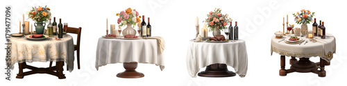 Elegant dining tables set for special occasions, each one featuring flowers, candles, and wine, promising a romantic and celebratory atmosphere for fine dining experiences