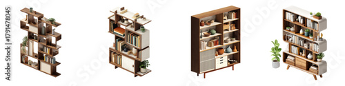 Modern bookshelves showcasing stylish home decor and organized living, perfect for interior design inspiration and contemporary homes, originally created as scalable vector graphics