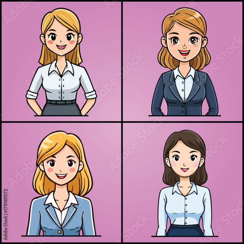 Four businesswomen portraits with simple backgrounds