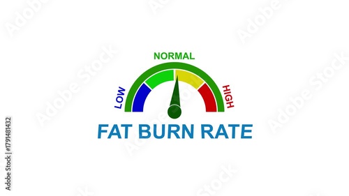 Fat Burn Rate Meter with Low Normal High Indicators and Needle on White Background gauge dial