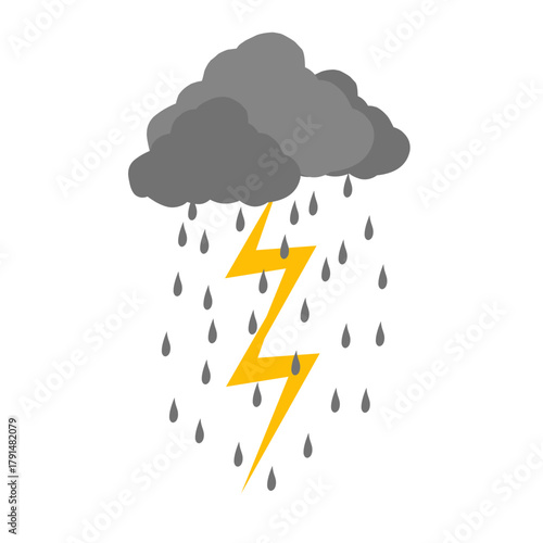 Dark rain illustration. Lightning rain illustration. Flat design of rain clouds. Bad weather illustration. Rainstorm vector illustration
