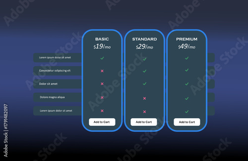 Price Table Template Vector | Comparison Plan Design | Editable Pricing Chart Layout