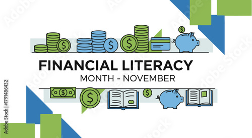 Financial Literacy Month November Awareness Campaign Banner.