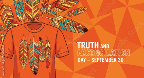 Truth and Reconciliation Day: Orange Shirt with Feather Design.