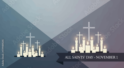 All Saints Day November 1st Commemoration with Crosses and Candles.