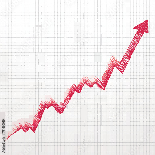 Red Arrow Graph Showing Upward Trend and Growth on a White Grid Background