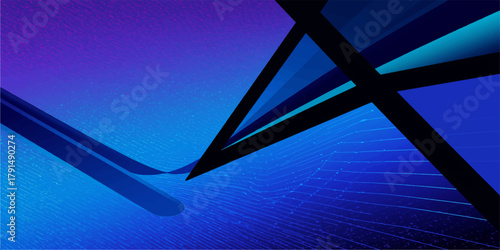 Futuristic Black Geometric Shapes Over Blue Purple Gradient Abstract Digital Art Background Wallpaper Design