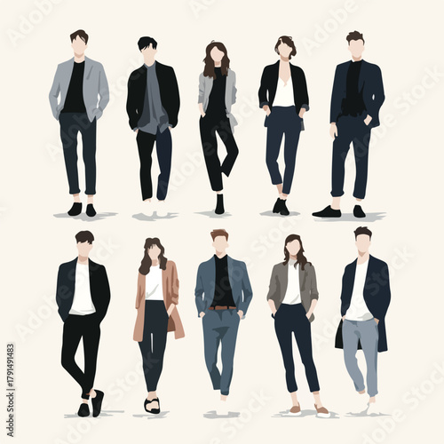 Collection of Diverse Professionals in Business Casual and Smart Attire Showcasing Modern Workplace Fashion