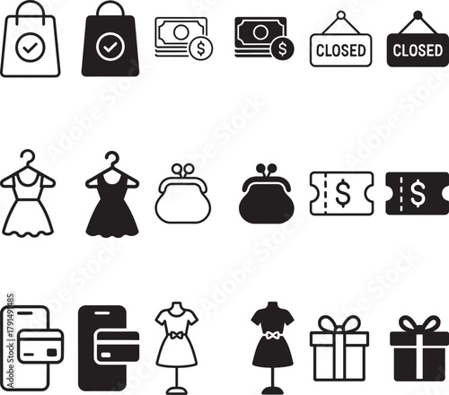 Shopping line editable icon set. Containing cart, shop, offer, delivery, e-commerce, buy, product, customer, online shopping vector symbol