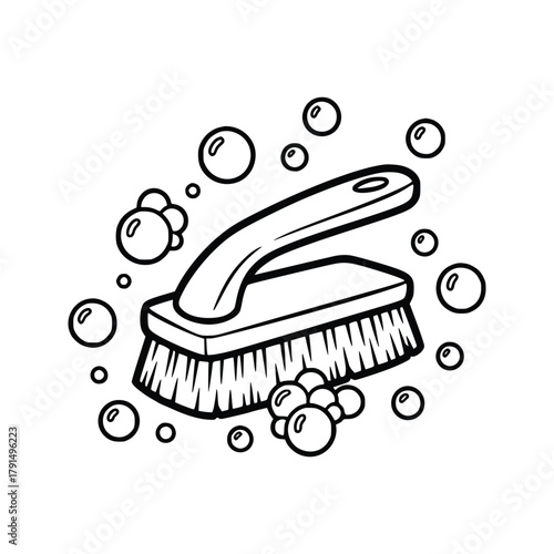Illustration of a Scrub Brush Surrounded by Bubbles.
